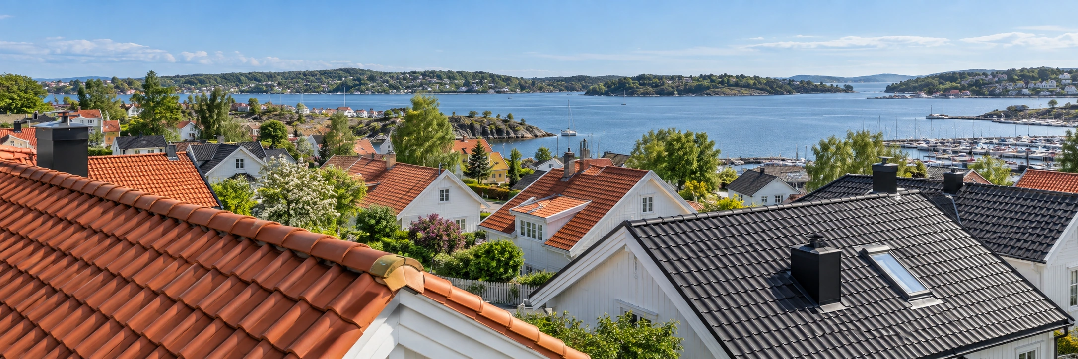 Illustrert taklandskap og bebyggelse i Sandefjord